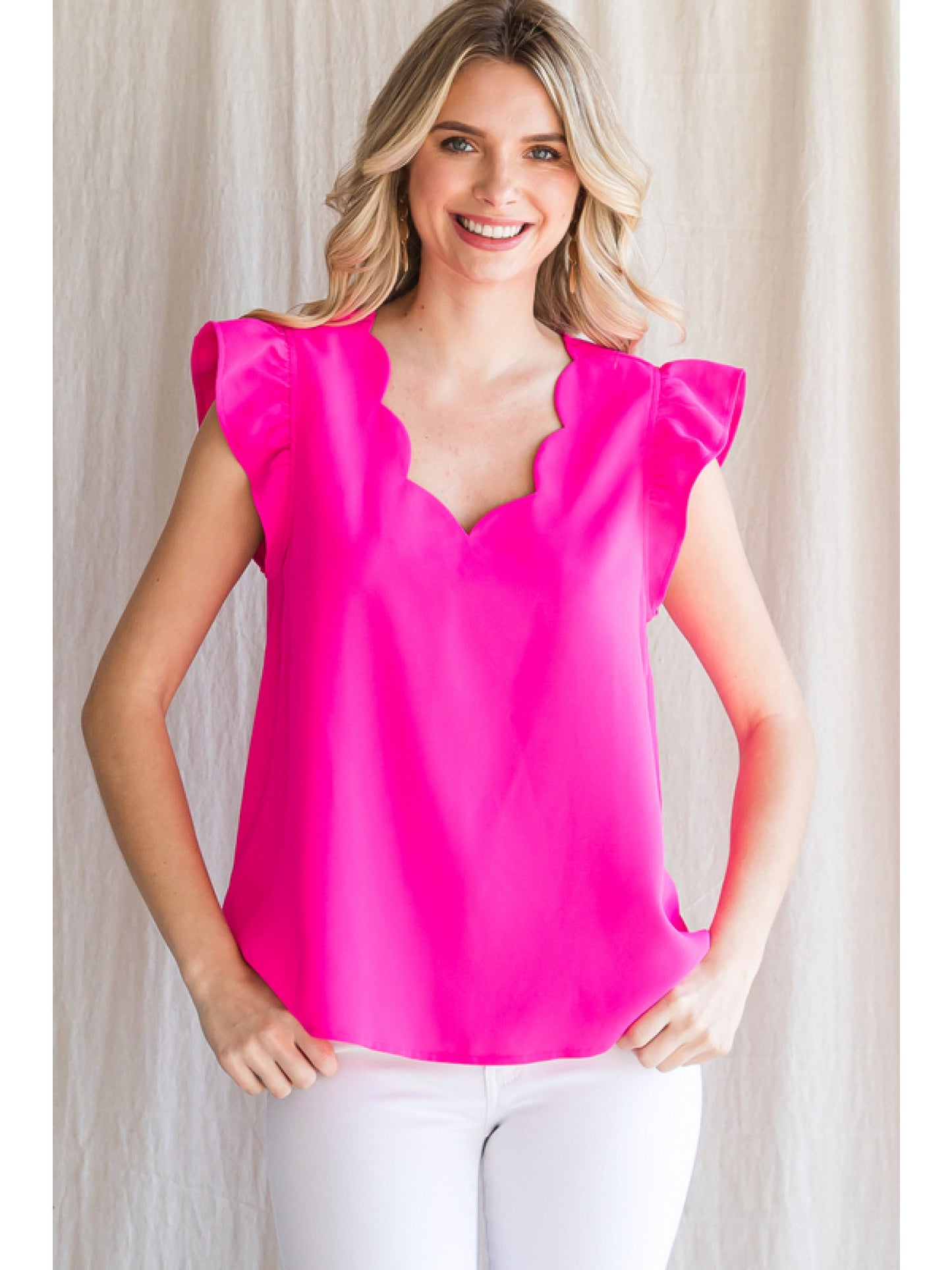 Scallop Neck Ruffle Top