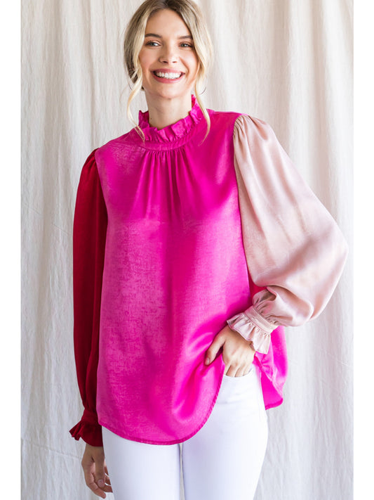 Pink and Red Colorblock Blouse