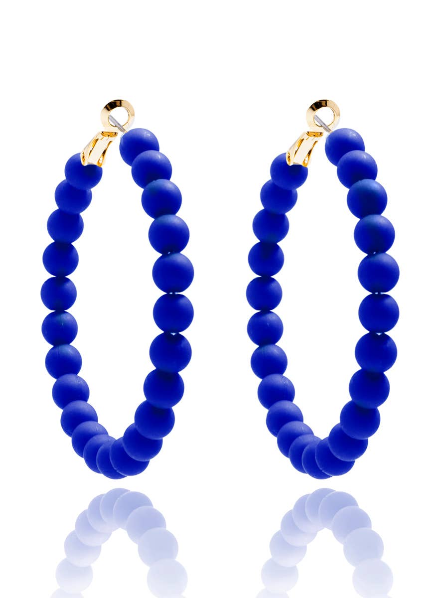 Cobalt Matte Beaded Hoop Earring