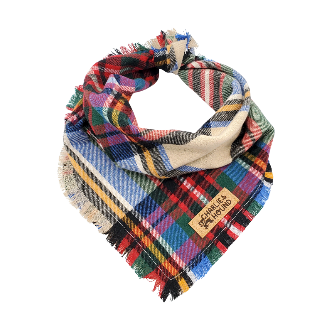 Tan Plaid Lightweight Flannel Tie-on Dog Bandana