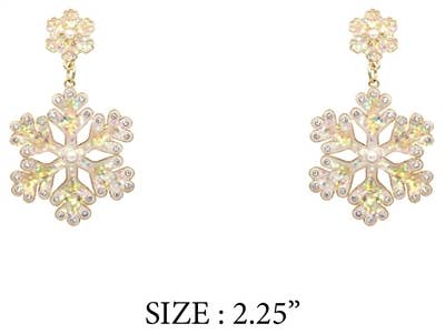 White Glitter and Gold Metal Snowflake 2.25" Earring