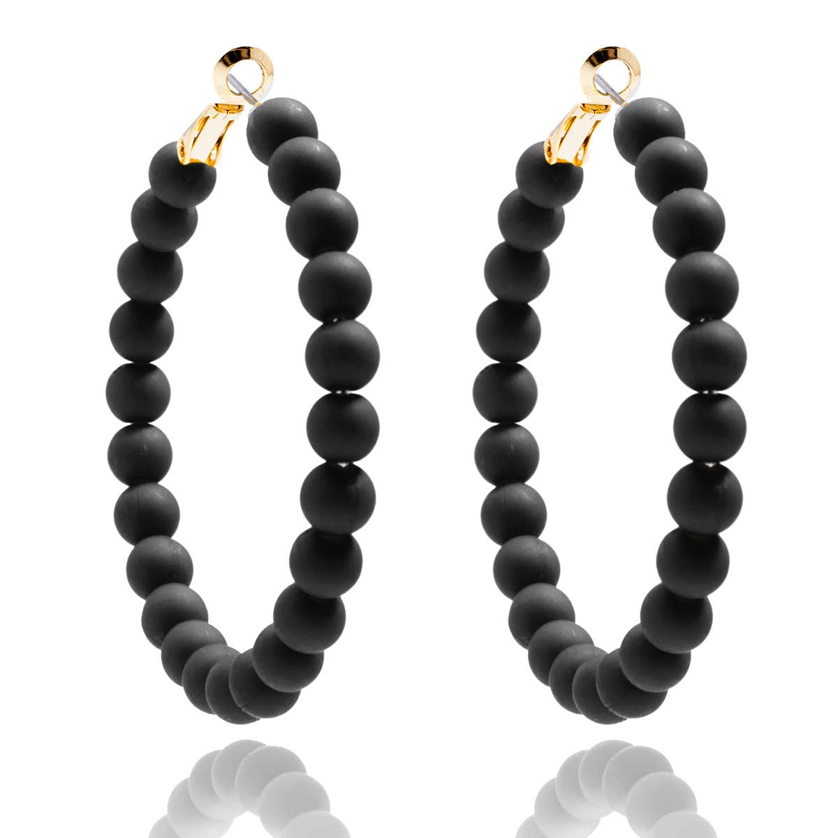 Black Matte Beaded Hoop Earring