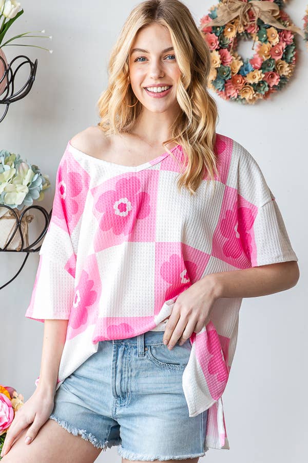 Flower Checkered Oversized Top