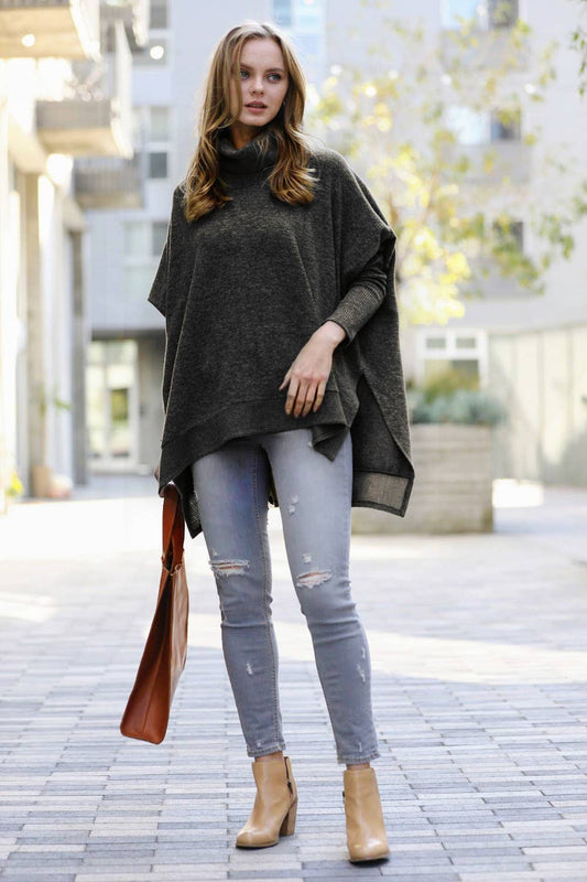 Black Brushed Melange Cowl Neck Oversized Sweater