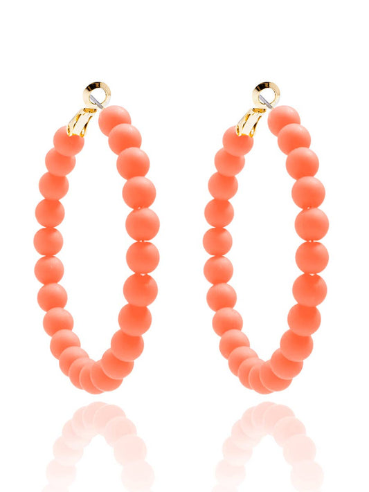 Coral Matte Beaded Hoop Earring