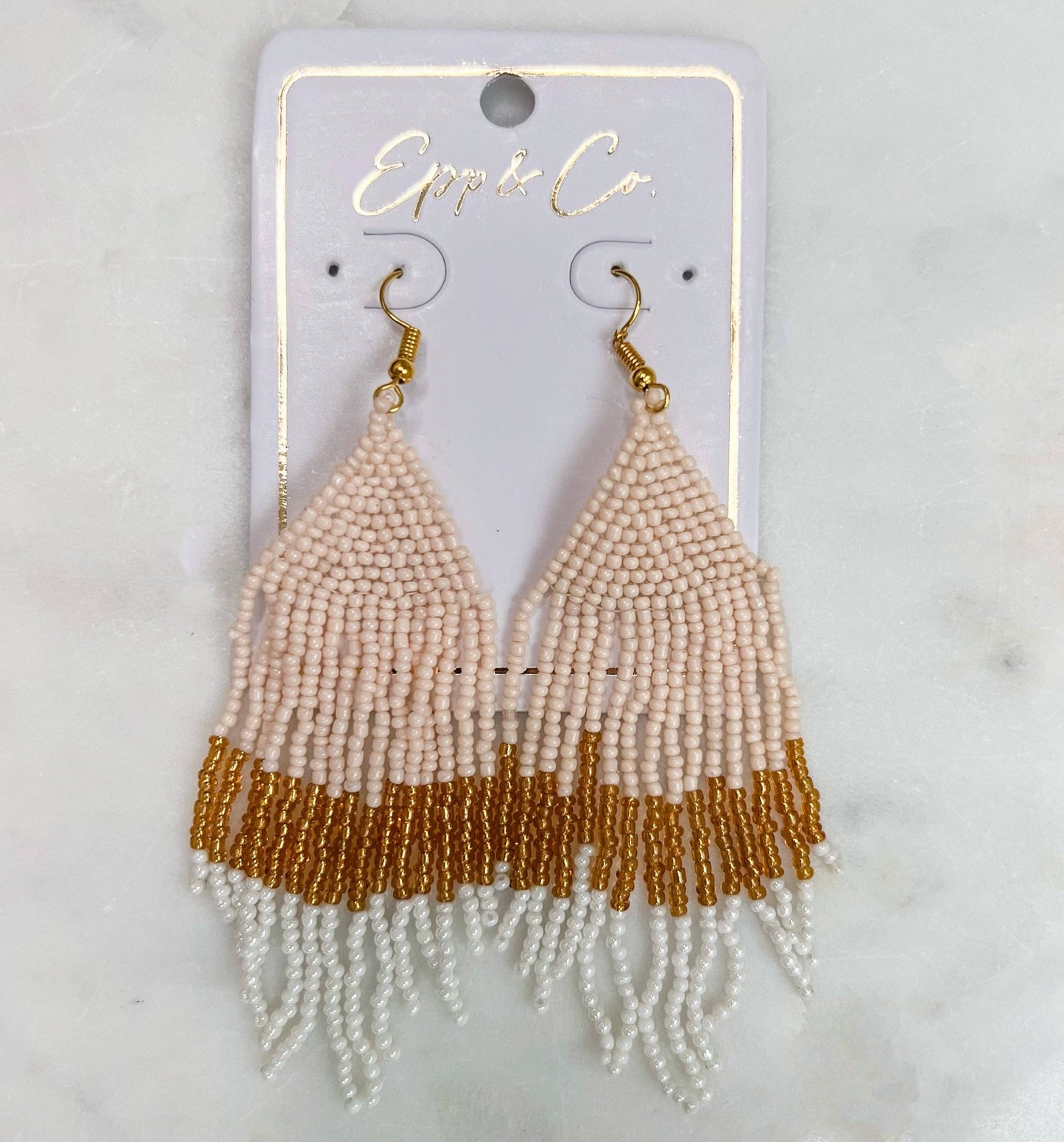 Anne Neutral Beaded Fringe Earrings