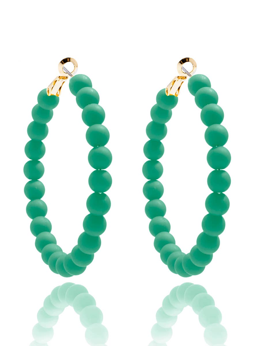 Deep Green Matte Beaded Hoop Earring