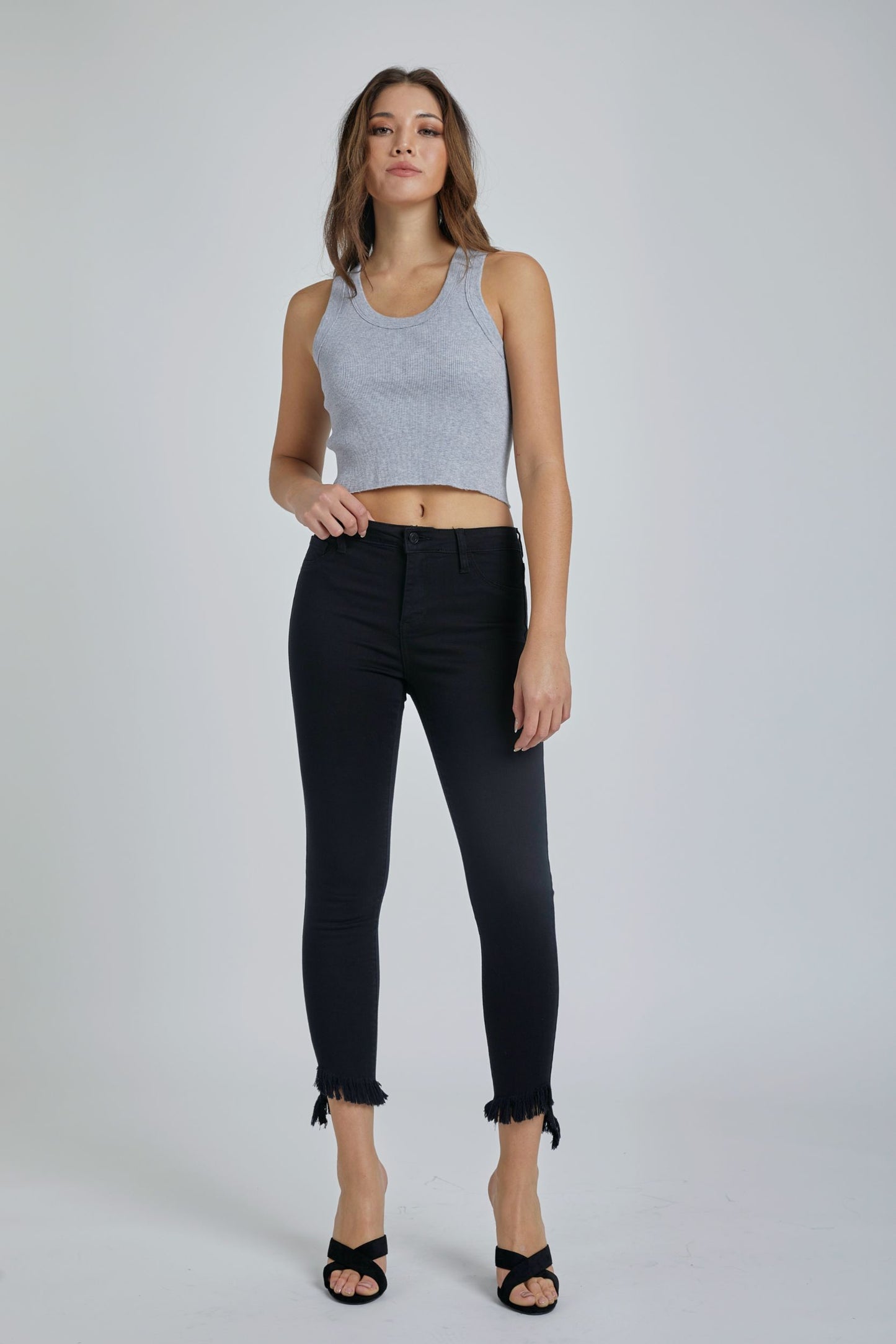 Mid-Rise Black Skinny Jeans With Fray