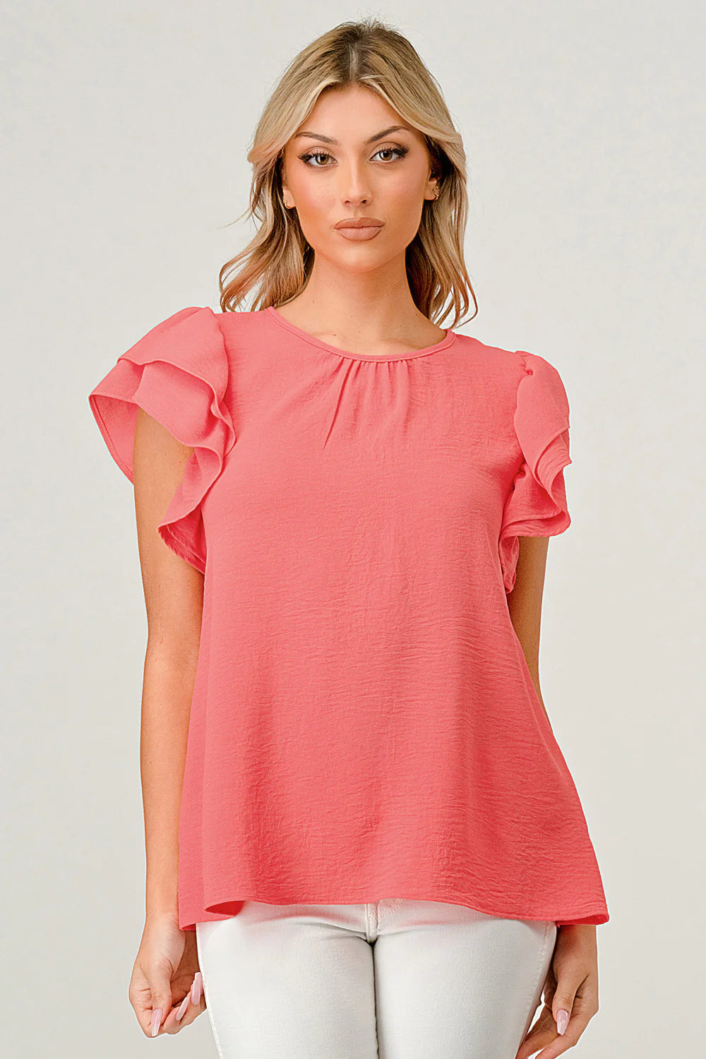 Just Peachy Top with Flutter Sleeves