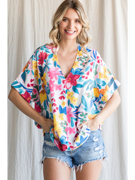 Floral print top with a V-neck
