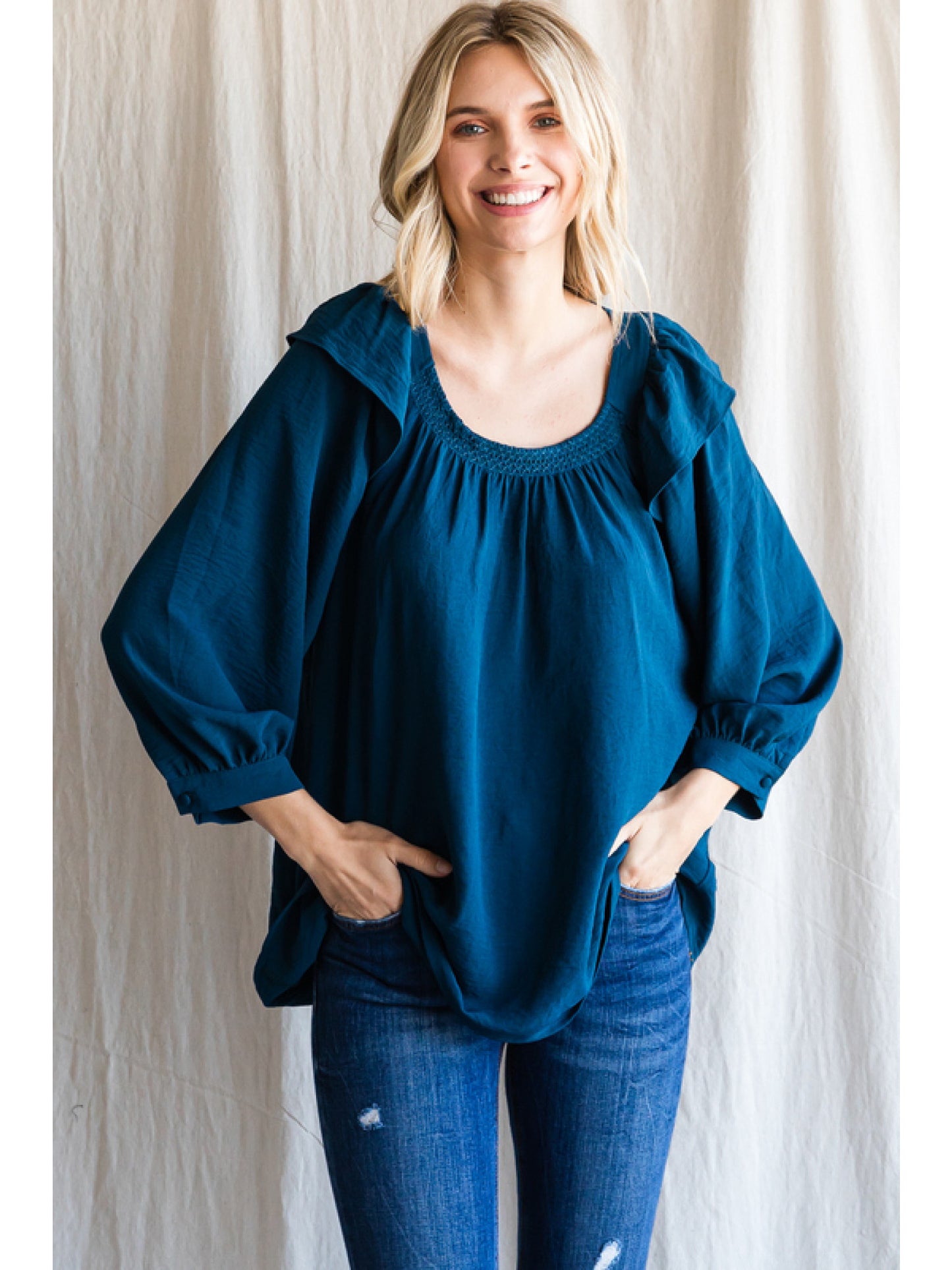 Teal Ruffle Blouse