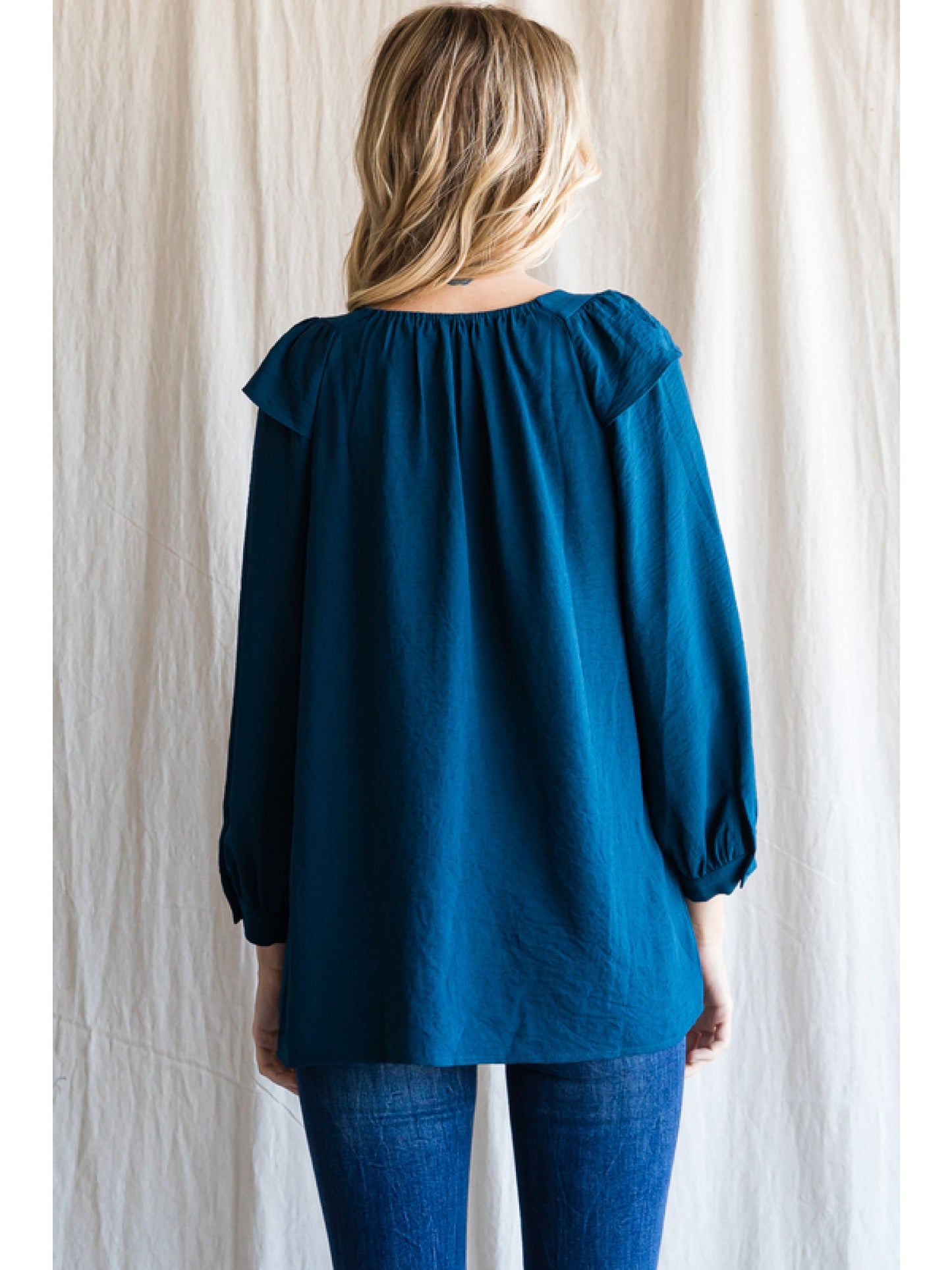 Teal Ruffle Blouse